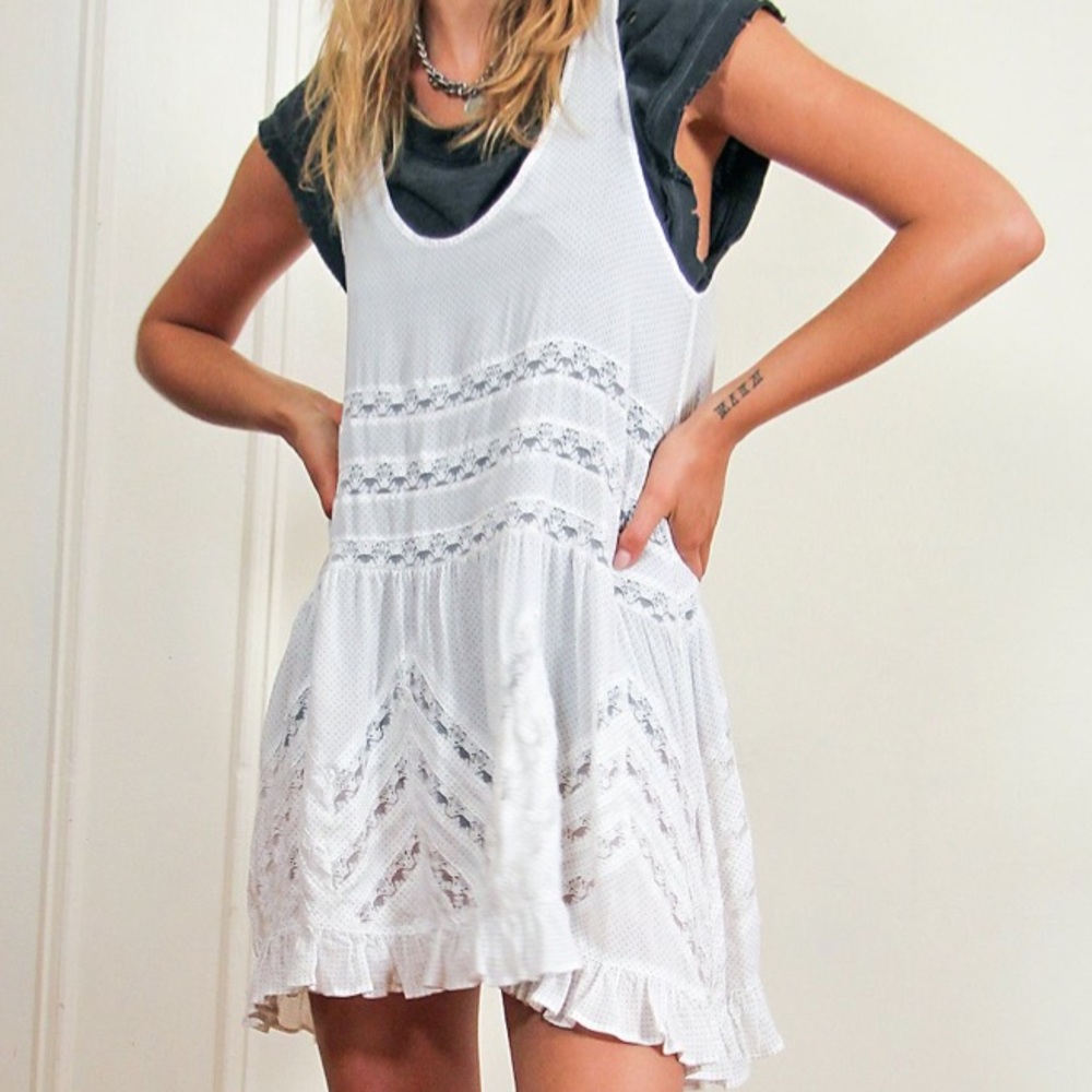 Free People Voile And Lace Trapeze Dress White XS